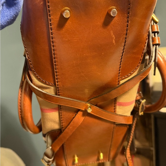 Burberry Gladstone 2 way Brown and Yellow nova check cloth and leather Satchel - Picture 7 of 14